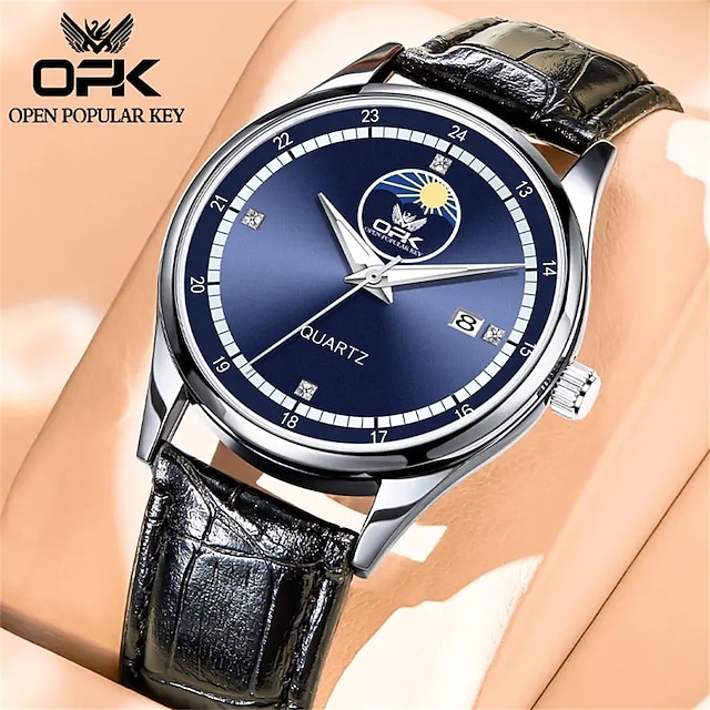  OPK Men's Simple Fashion Quartz Watch Waterproof Glow Trend Luxury Men's Watch High Grade Vintage Leather Business Men's Watch