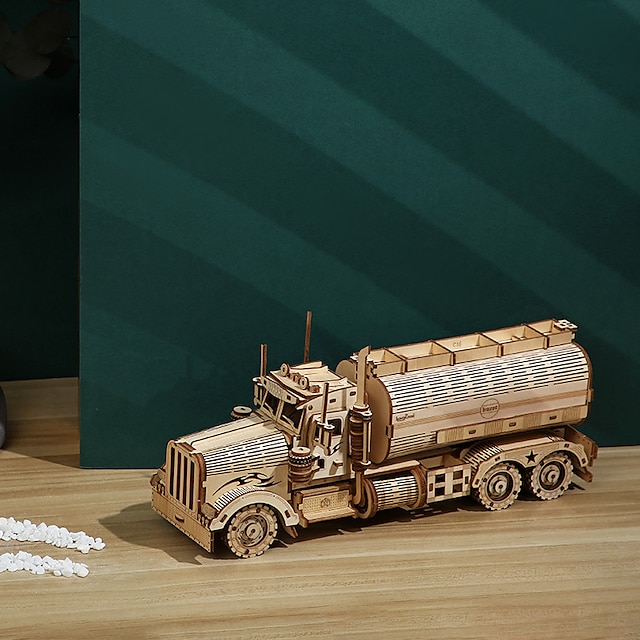  DIY 3D Wooden Puzzles Money Box Piggy Bank Fuel Truck Model Building Block Kits Assembly Jigsaw Toy Gift for Children Adult