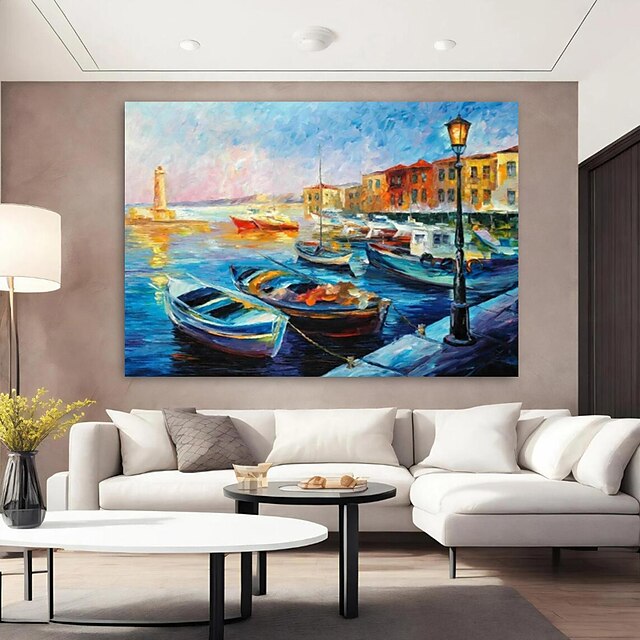  現代キャンバスアート漁船手作り油絵アートワーク美しい風景写真リビングルームの壁の装飾フレームなし