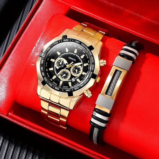  2 in 1 Luxury Mens Watch with Bracelet Set Fashion Casual Military Quartz Sports Steel Wristwatch Men's Clock Gift