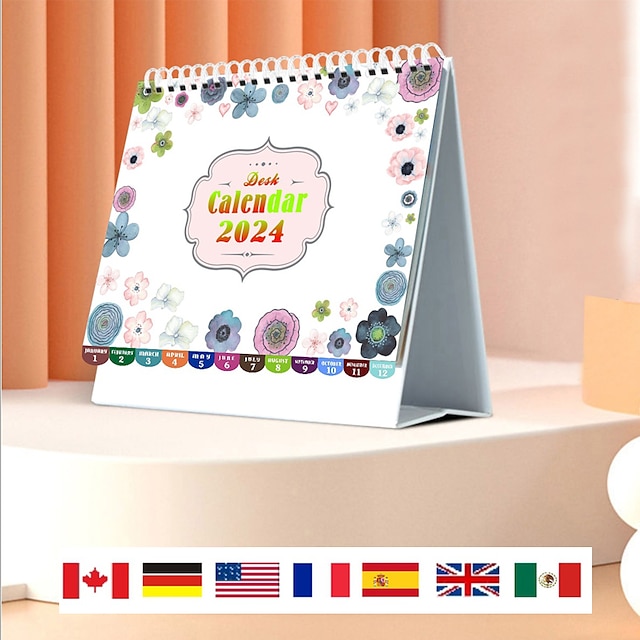  新しいカレンダー 2024-2025 多言語カレンダーヨーロッパとアメリカカレンダー装飾かわいい卓上卓上カレンダー 2024