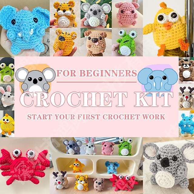  Crochetta Crochet Kit for Beginners - Crochet Starter Kit with Video Tutorials, Learn to Crochet Kits for Adults and Kids Crochet Material Package Crochet Set Animal Hook Weaving DIY Animal English Instruction Manual Video