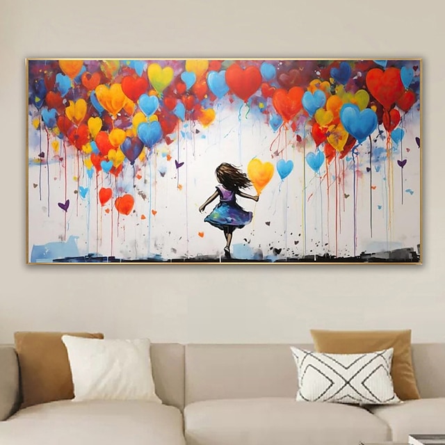  iso ilmapallo tyttö unelma suuret unelmat graffiti kangas seinätaide käsinmaalattu grilli öljymaalaus katutaide käsintehty graffititaide unelmia kankaalle kodin sisustukseen ilman kehystä