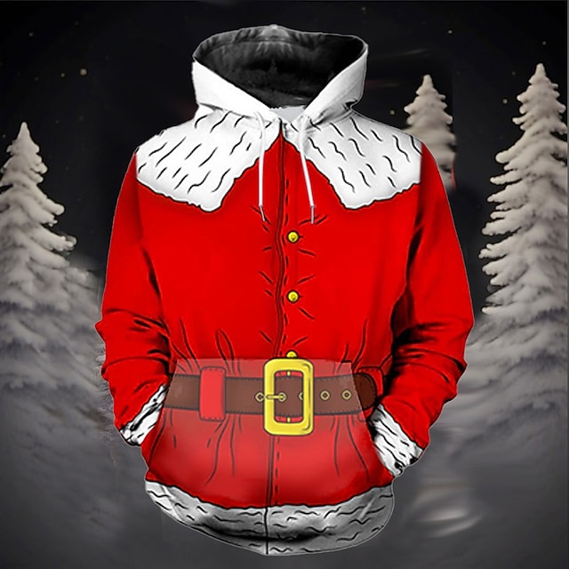  jul herr juldräkt 3d huvtröjor grafisk jultomten mode 3d print sport utomhus semester huvtröjor röd långärmad huvtryck framficka vår &  höst designerskjorta