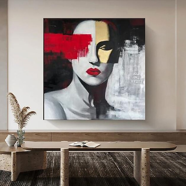  Handmade portrait oil painting large Hand Painted Female Oil Painting Wall Original Woman Oil Painting Black and White Abstract Female Wall Art Red Lips Home Decoration