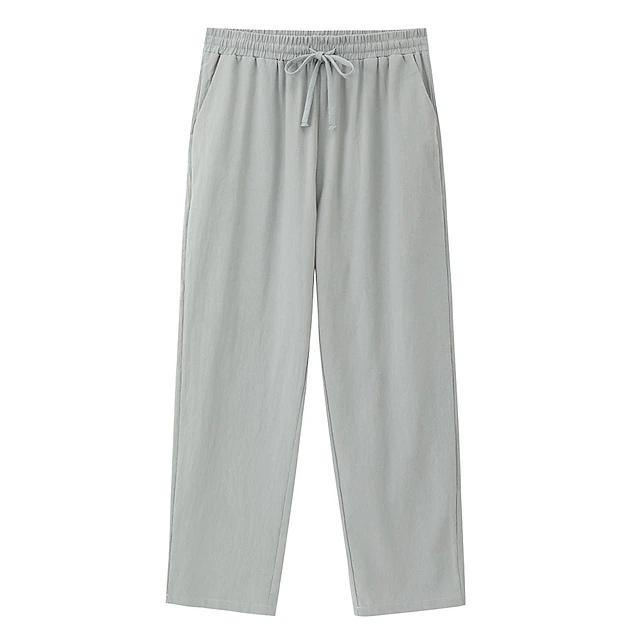 Men's Linen Pants Trousers Summer Pants Beach Pants Drawstring Plain ...