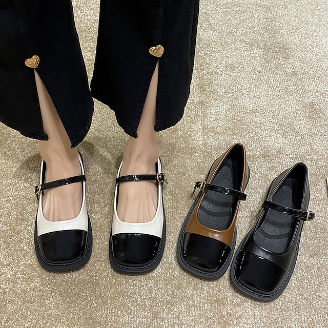  Pentru femei Pantofi Flați Slip-On-uri Mary Jane Zilnic Toc Drept Clasic Confortabili minimalism Imitație Piele Negru Maro Bej