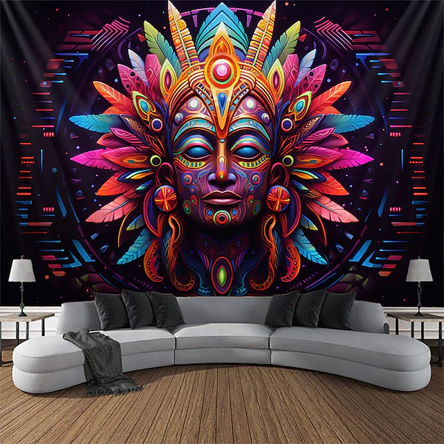 Blacklight Tapestry UV Reactive Glow in the Dark Glow Party Neon Trippy Misty Pharaoh Egypt Hanging Tapestry Wall Art Mural for Living Room Bedroom 16