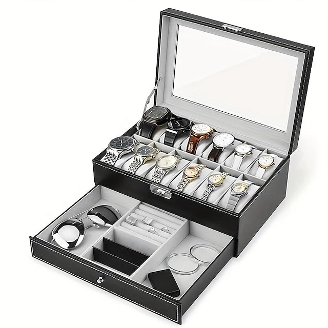  scatola porta orologi scatola porta orologi in pelle a doppio strato scatola porta gioielli resistente all'usura con 12 slot per uomo donna
