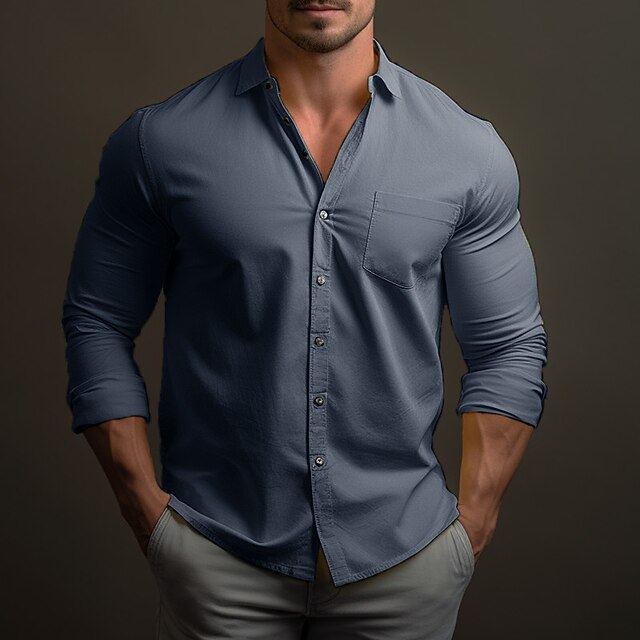 Men's Shirt Button Up Shirt Casual Shirt Yellow Pink Blue Long Sleeve Plain Lapel Daily Vacation Front Pocket Clothing Apparel Fashion Casual Comfortable4