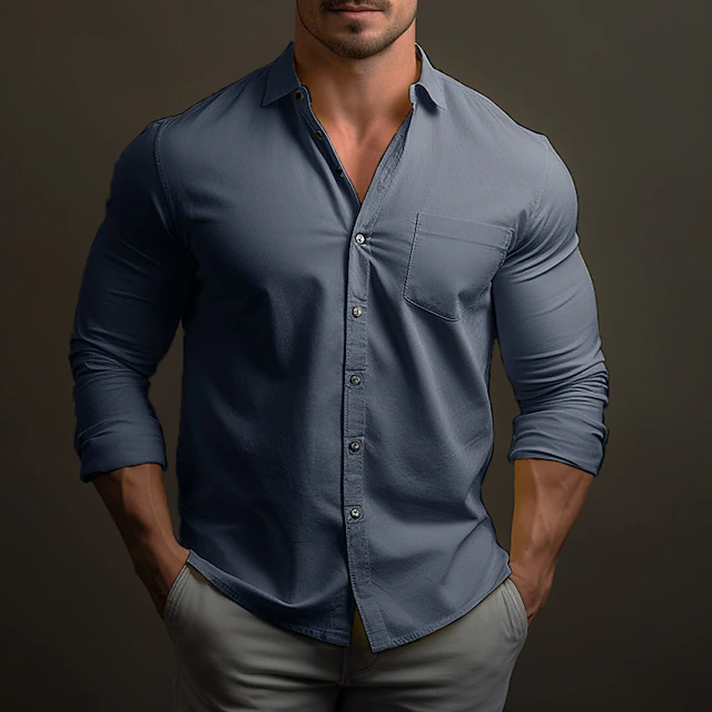 Men's Shirt Button Up Shirt Casual Shirt Yellow Pink Blue Long Sleeve Plain Lapel Daily Vacation Front Pocket Clothing Apparel Fashion Casual Comfortable4