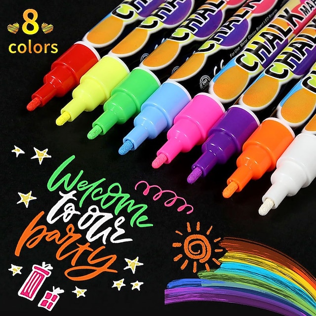  1pc 8-colors Vibrant Chalk Markers - Dual Tip Liquid Chalk Writing Tool For Dust-Free Art And Signage