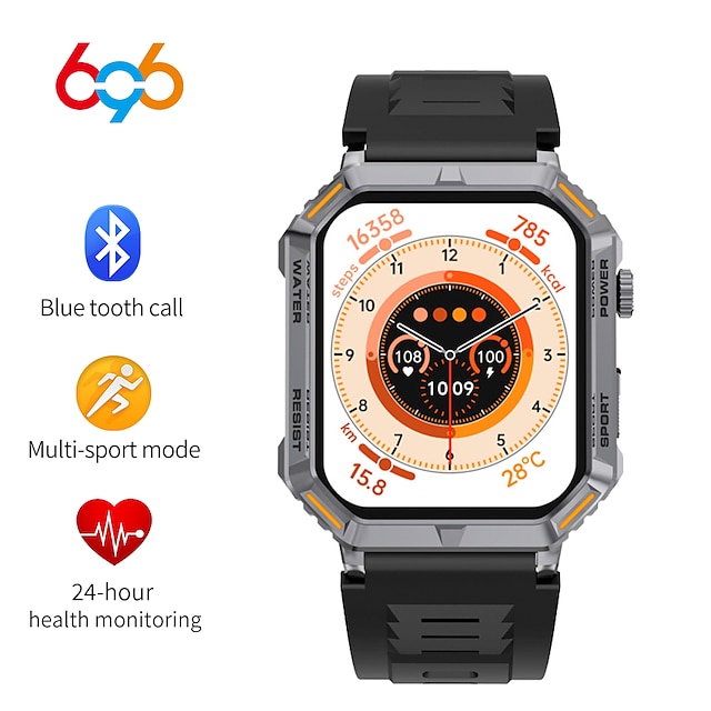  696 G106 Smart Watch 1.96 inch Smartwatch Fitness Running Watch Bluetooth Pedometer Call Reminder Sleep Tracker Compatible with Android iOS Women Men Hands-Free Calls Message Reminder IP 67 45mm