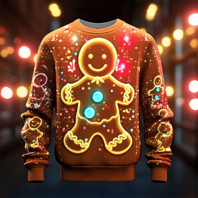  Herr Grafisk Julmönster Tomtens hjälpare Tröjor Tröja Pullover-tröja Långärmad Tröja Rund hals Mode Dagligen Ledigt 3D-tryck Semester Helgdag Utekväll Mönster Vår & Höst