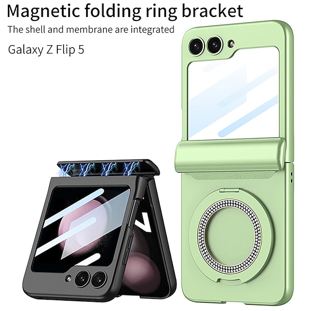  telefono Custodia Per Samsung Galaxy Z Flip 5 Z Flip 4 Z Flip 3 Per retro Con supporto e protezione per lo schermo Resistente agli urti Retrò TPU PC