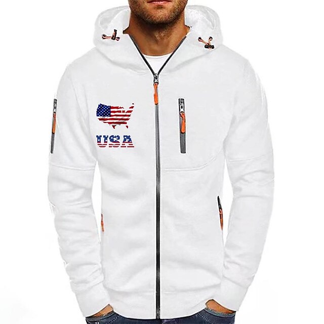 Men's Graphic Prints American Flag Hoodies Long Sleeve Sweatshirts  Hooded Fashion Daily Vacation Going out Spring &  Fall White Red Navy Blue Clothing Apparel Designer S M L XL 2XL 3XL4