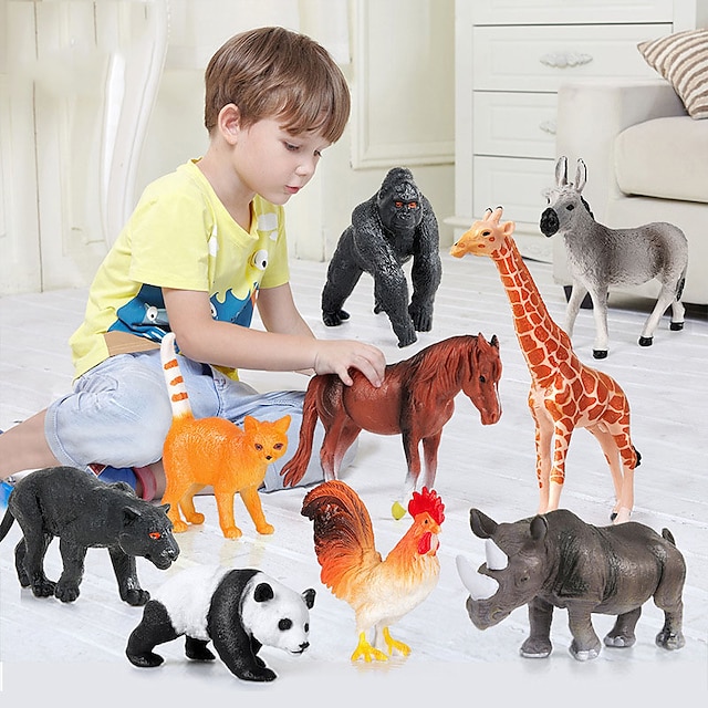  Ensemble de jouets de simulation d'animaux pour enfants, éléphant, gorille, tigre, lion, hippopotame, panda, ferme, petits animaux