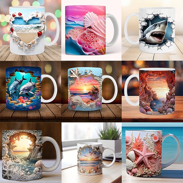 Beach Ocean Mug 11oz, 3D Mug, Beach Coffee Mugs, Beach Themed Coffee