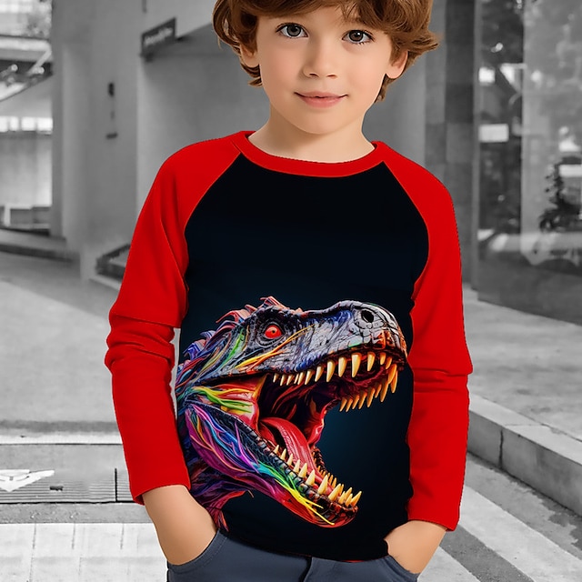  Jongens 3D Dinosaurus Shirt met raglanmouwen Lange mouw 3D-afdrukken Herfst Winter Sport Modieus Streetwear Polyester Kinderen 3-12 jaar Strakke ronde hals Buiten Casual Dagelijks Normale pasvorm