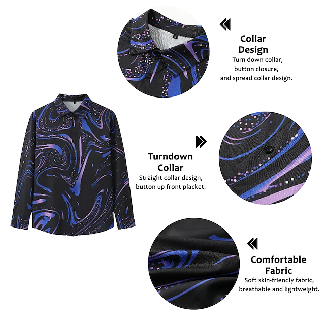Men's Shirt Button Up Shirt Long Sleeve Fashion Designer Casual Daily Holiday Going out Spring & Summer Turndown 3D Print Button-Down Black / Red Black / Gray Yellow Blue Green 7
