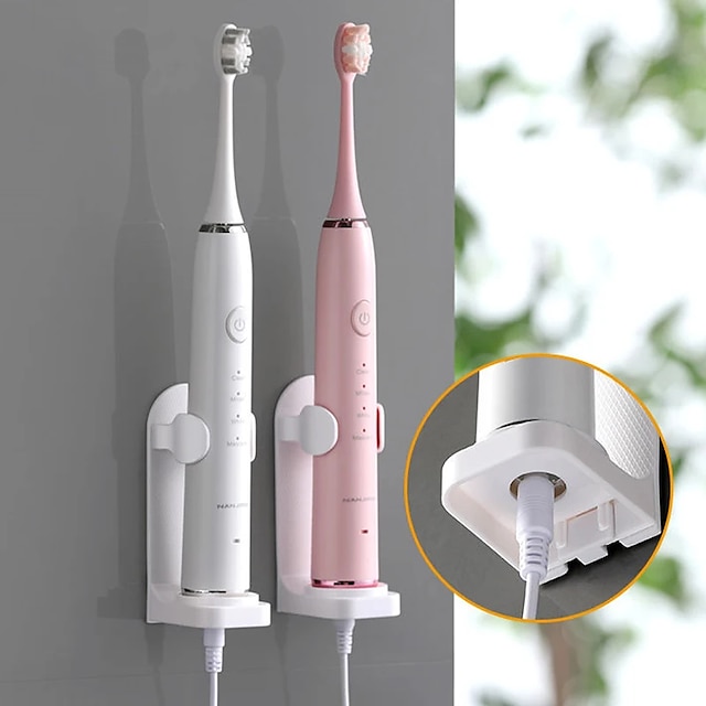  Suporte adesivo para escova de dentes elétrica, montado na parede, organizador de pasta de dente ajustável, sem perfuração, base corporal para banheiro
