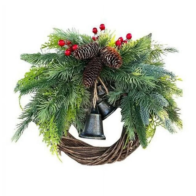 Christmas Wreath Boho Wreath, 17.7'' Artificial Golden Bell Wreath