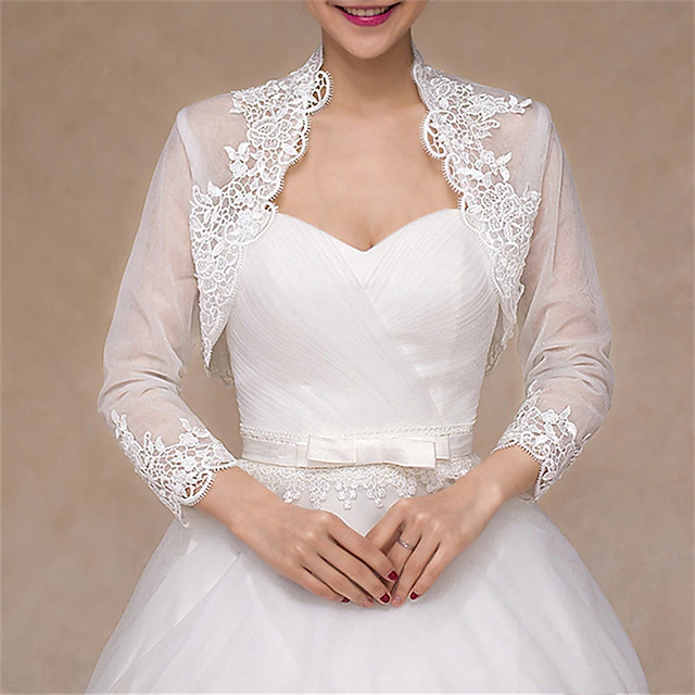 Shawls Women's Wrap Bolero Elegant Bridal 3/4 Length Sleeve Lace Wedding Wraps With Flower For Wedding Spring & Summer 6