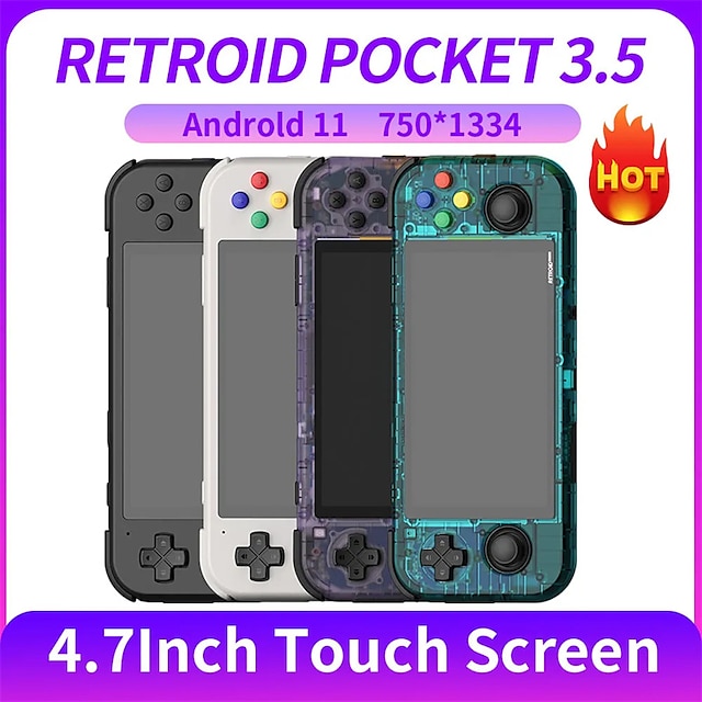  retroid pocket 3 plus console portátil de jogos retrô, vários emuladores console portátil 4,7 polegadas 16: 9 display 4500mah bateria jogos clássicos, presentes de festa de aniversário de natal