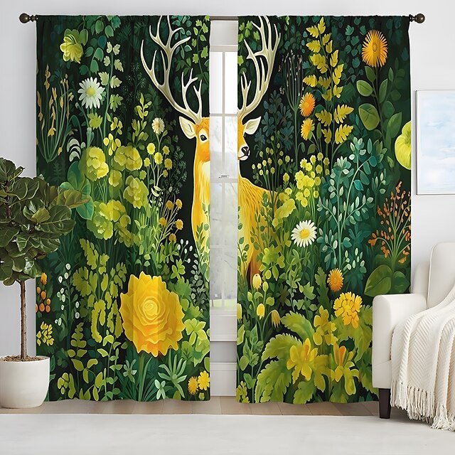 2 Panels Curtains For Living Room Bedroom, Flowers Curtain Drapes for Bedroom Door Kitchen Window Treatments Thermal Insulated Room Darkening