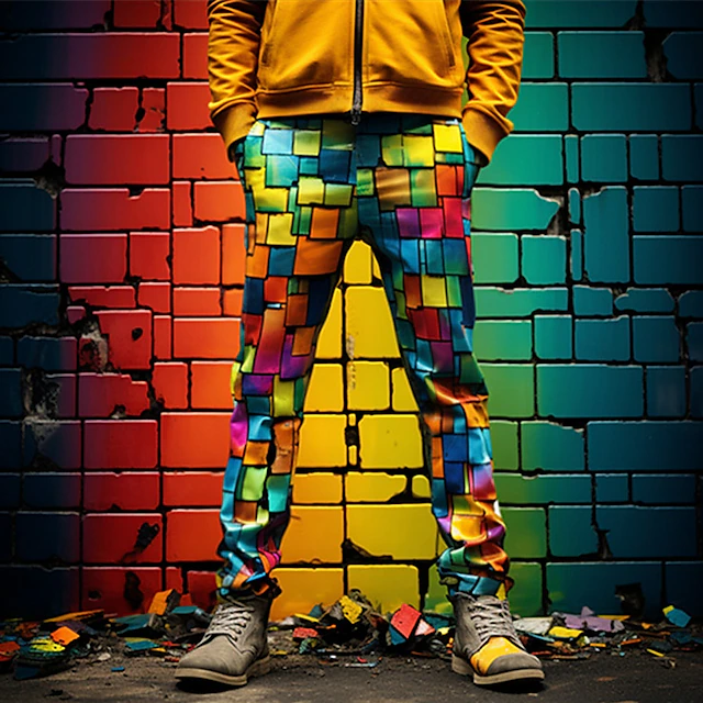 Color Block Colorful Glass Business Abstract Men's 3D Print Dress Pants Pants Trousers Outdoor Daily Wear Streetwear Polyester Dark Grey Blue Purple S M L Medium Waist Elasticity Pants2