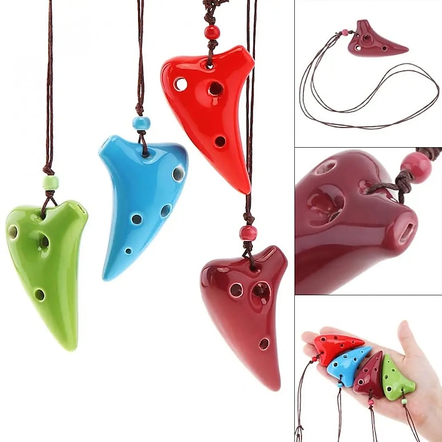  Mini collier alto tonec à 6 trous, instrument de flûte en céramique ocarina avec corde de suspension