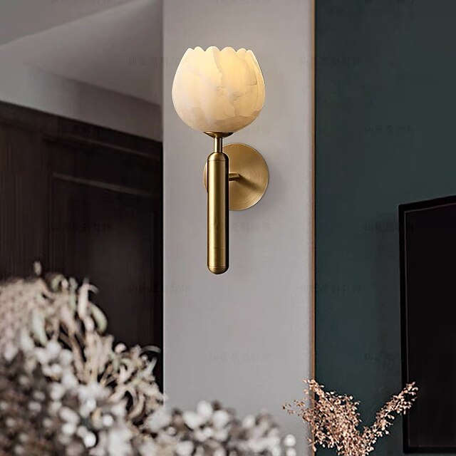  Wall Sconce Wall Lamp Modern Marble Wall Lamp, Luxurious All Copper Living Room Background Wall, Flower Bud Porch Wall Lamp Wall Light 110-240V