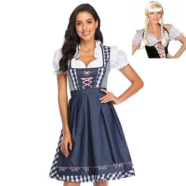  carnival oktoberfest beer costume dirndl trachtenkleider bavarian wiesn traditional style wiesn women‘s traditional style cloth dress apron with wig
