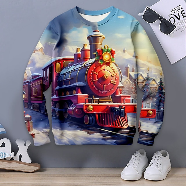  Garçon 3D Train Sweatshirt Pullover manche longue 3D effet Automne Hiver Mode Vêtement de rue Frais Polyester Enfants 3-12 ans Extérieur Casual du quotidien Standard