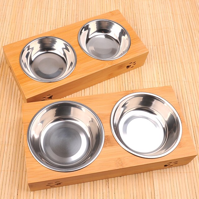 Pet Supplies Dog Food Utensils Dog Drinking Water And Food Basin Stainless Steel Dog Bowl Bamboo Frame Ceramic Cat Bowl Double Bowl4