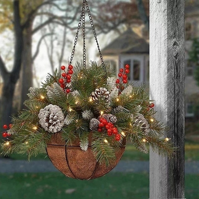 Christmas Hanging Basket with Led Lights,Artificial Christmas Hanging ...