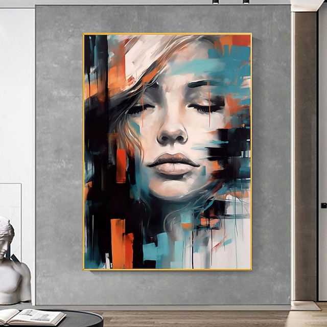  sulje silmät nainen muotokuva seinätaide käsinmaalattu abstrakti tyttö maalaus kodin sisustus maalaus värikkäät värit kuva kasvotaide kodin sisustukseen ilman kehystä