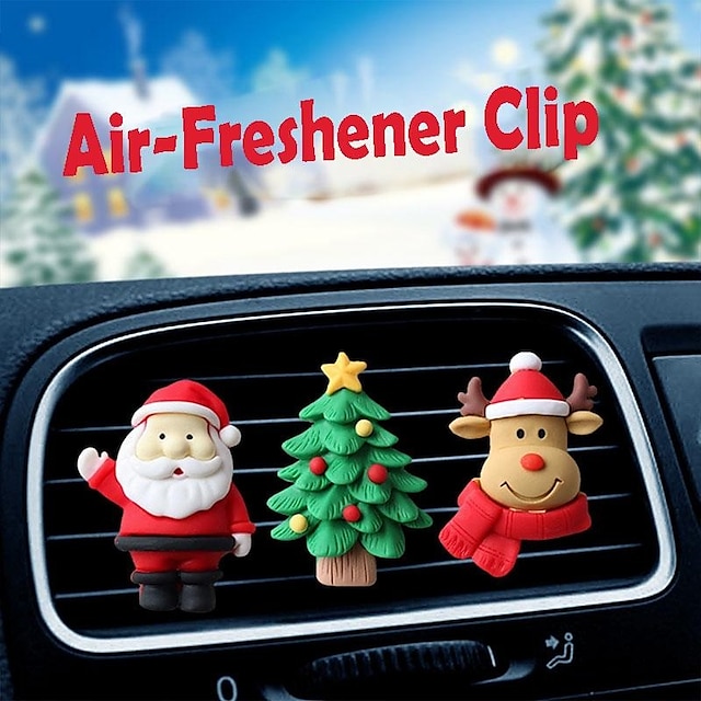  Ambientador con clip para coche, decoración de ventilación de aire con clip para perfume, árbol de Navidad, Papá Noel, 2 uds.