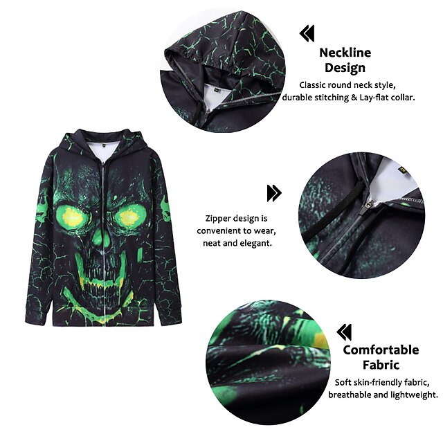 thumbnail interactive-video image 1 of Mens Skulls Print Fleece Lined Hoodie – Zip Jacket, Military Style, Asian Size 1 of 4