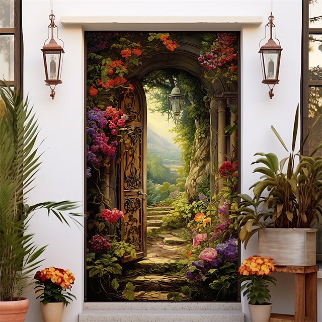  blommig trappa dörr täcker dörr tapesty dörr gardin dekoration bakgrund dörr banderoll för ytterdörr bondgård semester fest dekoration leveranser