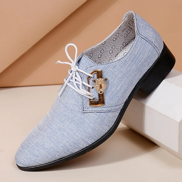 Men's Fashion Oxford Shoes – Light Blue Lace-Up Dress Shoes with Golden Tiger Detail for Formal or Casual Occasions 10