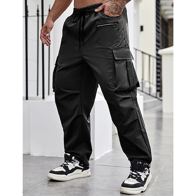  Men's Cargo Pants Cargo Trousers Drawstring Elastic Waist Multi Pocket Plain Comfort Wearable Casual Daily Holiday Sports Big and Tall Black Khaki