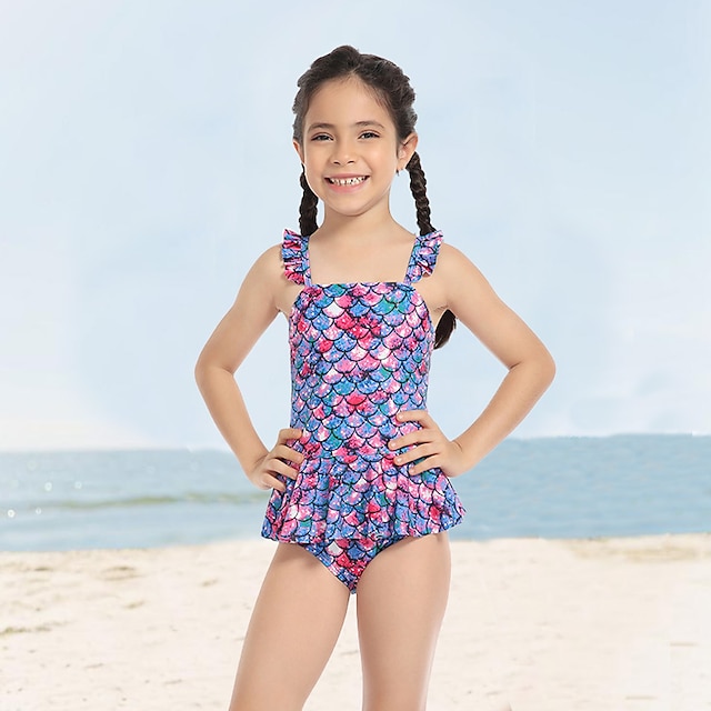  Kids Girls' Swimsuit Training Graphic Active Bathing Suits 7-13 Years Summer leaf mesh