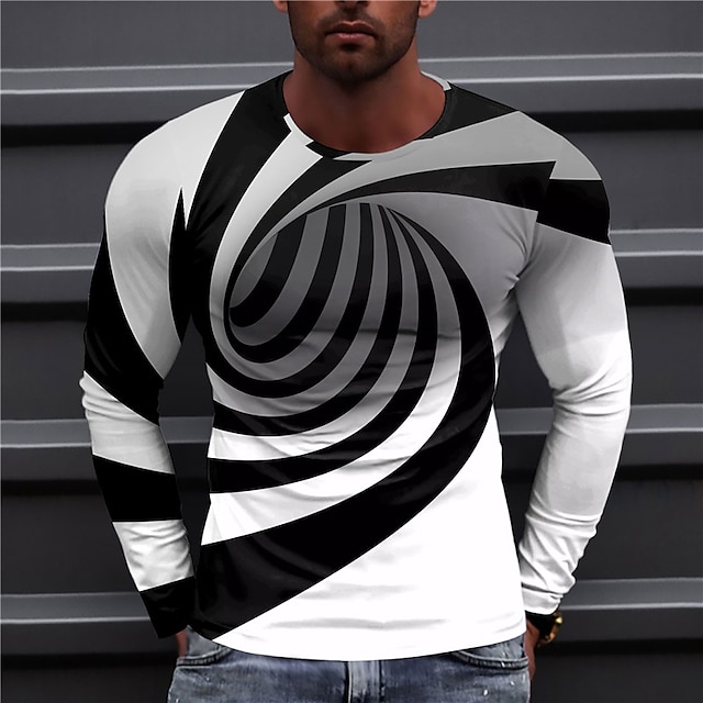 Graphic Optical Illusion Spiral Stripe Fashion Designer Casual Men's 3D ...
