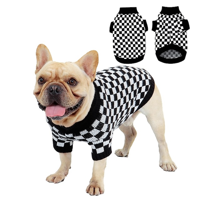  plaid maglione per cani per cani di piccola taglia pullover dolcevita lavorato a maglia maglione gatto spesso caldo vestiti per animali domestici abiti per chihuahua bulldog bassotto carlino