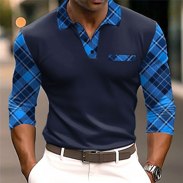  Men's 3D Print Cable Knit Polo Golf Polo Casual Daily Long Sleeve Turndown Polo Shirts Black White Fall & Winter S M L Micro-elastic Lapel Polo