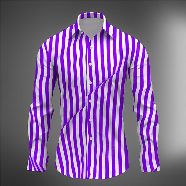Men's Shirt Dress Shirt Stripe Daily Wear Going out Red Blue Purple Long Sleeve Turndown Fall & Winter Clothing Apparel Print4