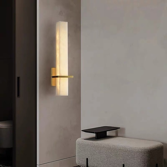  Aplique de pared de mármol moderno, lámpara de pared de latón dorado lineal larga, lámpara de pared para mesita de noche, lámpara de tocador para baño, barra con cable, iluminación de montaje en pared