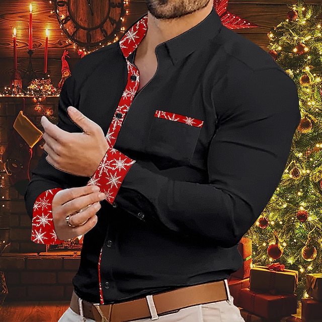  Homme Chemise Chemise boutonnée Chemise décontractée Noir Blanche Rouge Vert Véronèse Bloc de couleur manche longue Revers Noël du quotidien Poche avant Vêtement Tenue Mode Décontractées Confortable