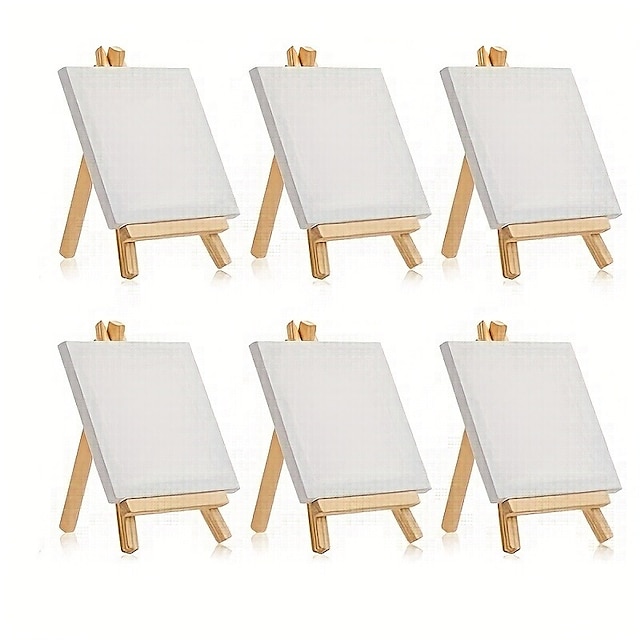 6 Pack Mini Canvas And Easel Set Mini Canvas Panels Mini Wood Easels ...